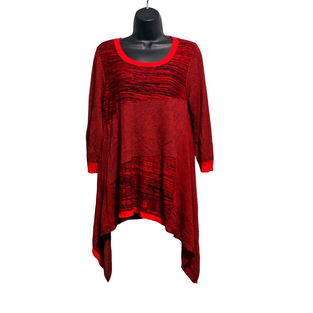 Avenue Red Black Striped Sharkbite Hem Tunic Top Plus Size 14/16 3/4 Sleeve
